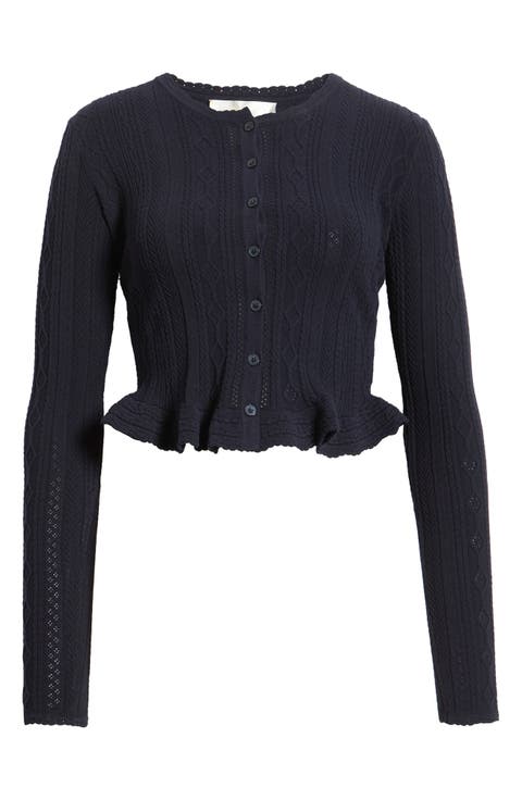 Orly Ruffle Hem Pointelle Cardigan