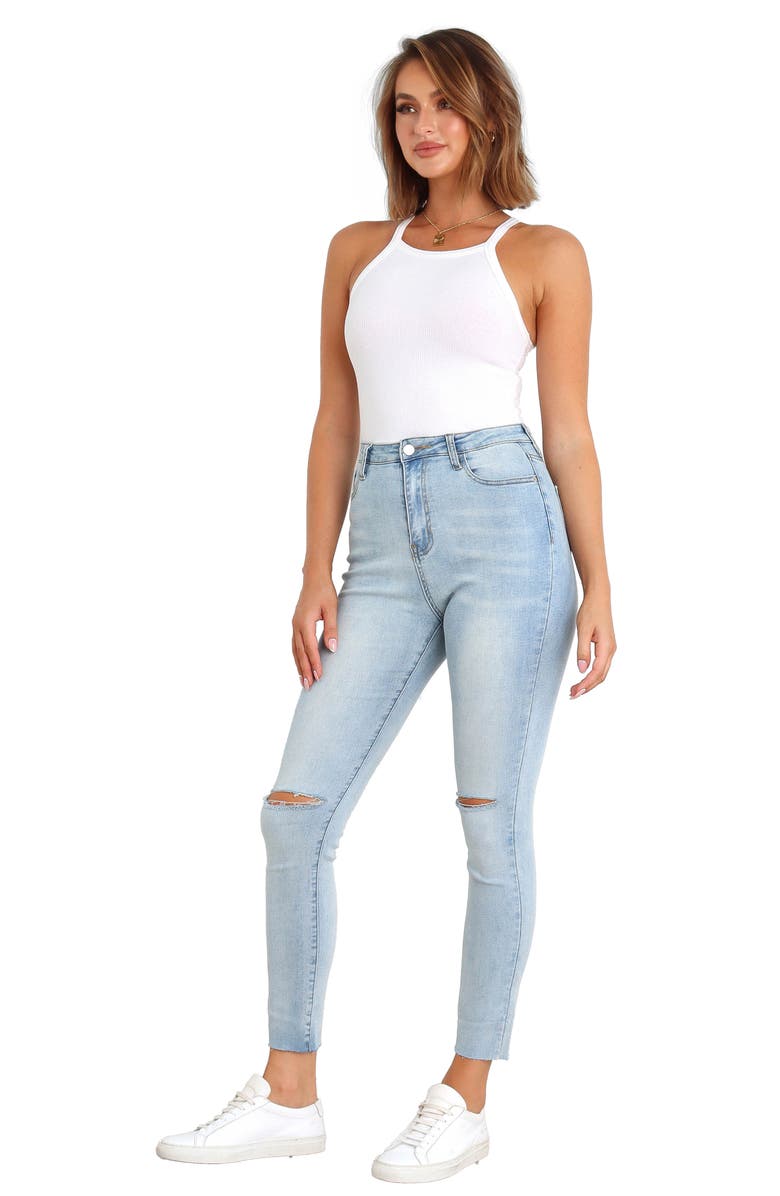 Petal & Pup Hadie Ripped Raw Hem Ankle Skinny Jeans, Alternate, color, Light Blue Wash