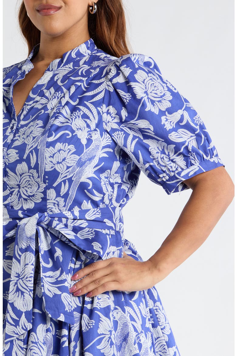 Floral Puff Sleeve Pleated Cotton Shirtdress, Alternate, color, NAVY-WHITE