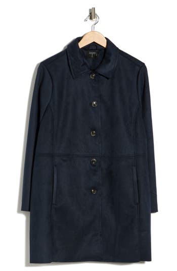 T Tahari Faux Suede Coat In Black
