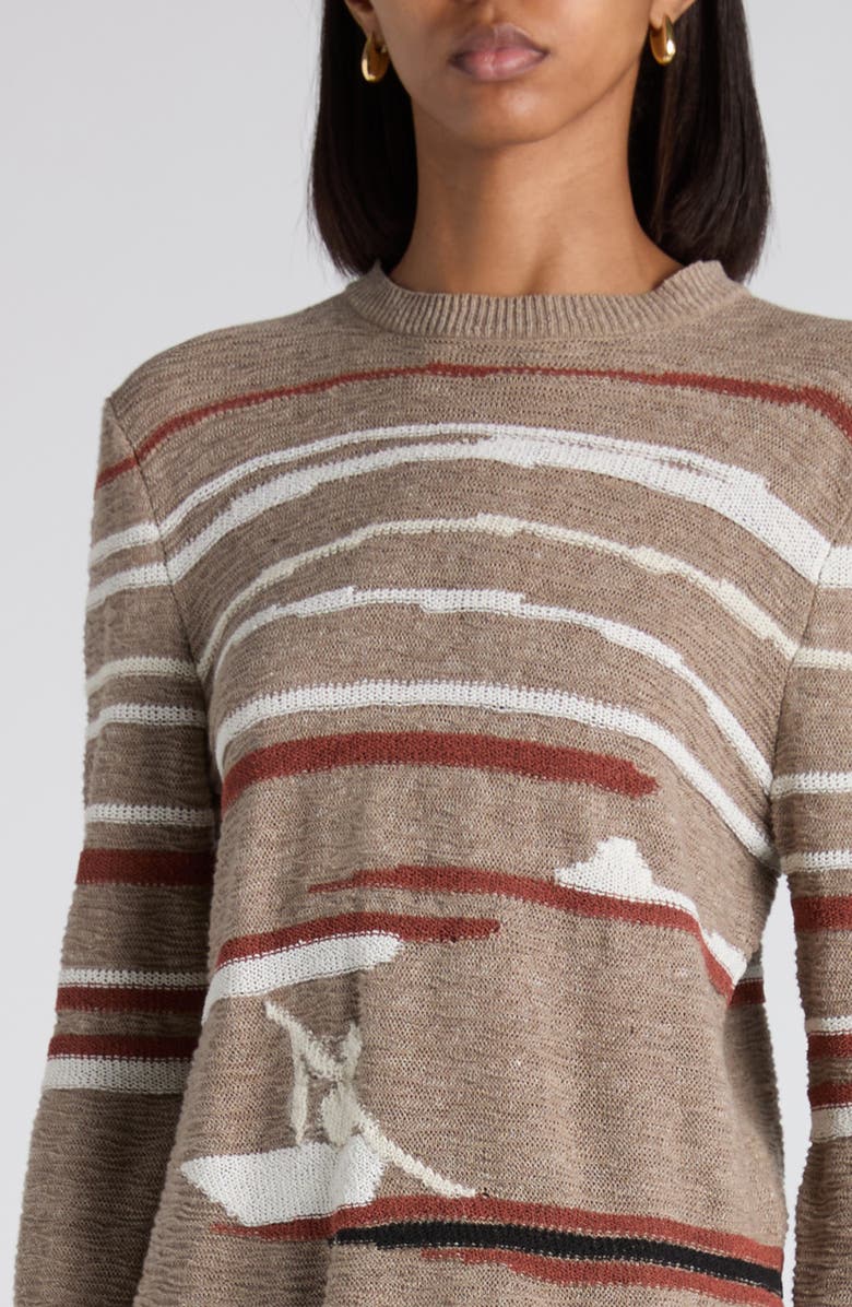 Bottega Veneta Venice Intarsia Linen & Cotton Mélange Sweater, Alternate, color, Maple/ Chalk