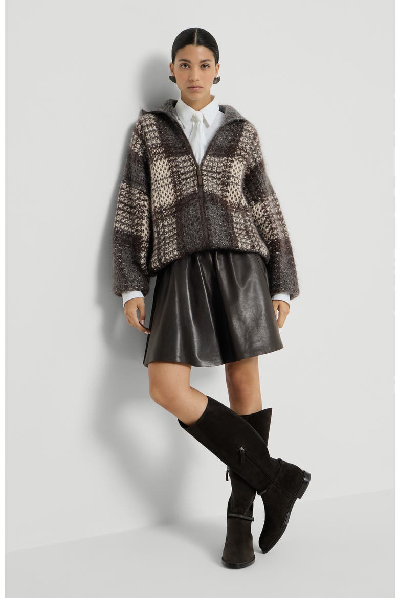 Polished nappa leather mini circle skirt, Alternate, color, Coffee