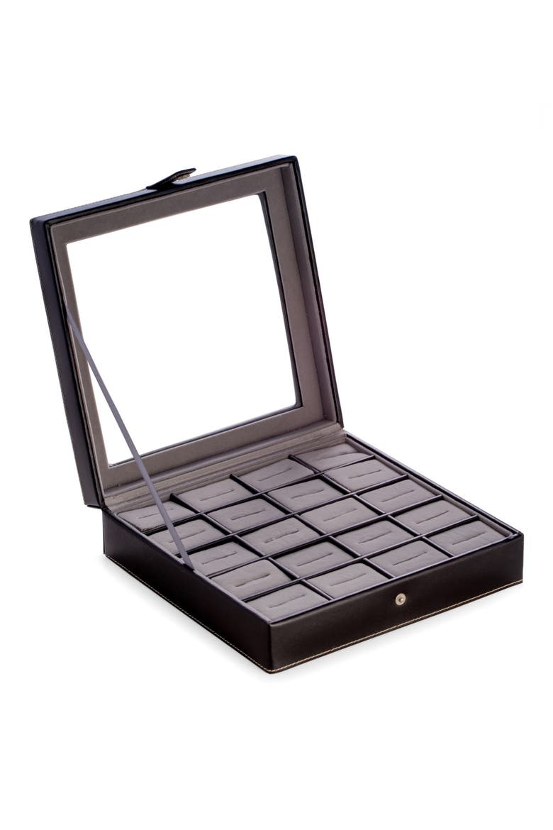 Black Leather 20 Cuff Link Box, Alternate, color, BLACK