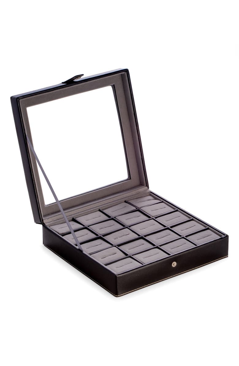 Bey-Berk Black Leather 20 Cuff Link Box, Alternate, color, Black