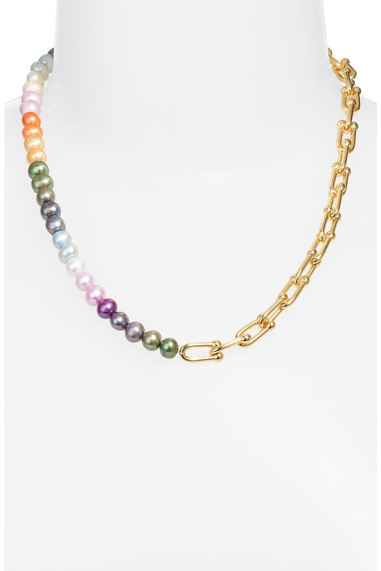 Multicolor Freshwater Pearl Chain Necklace, Alternate, color, MULTI/ GOLD