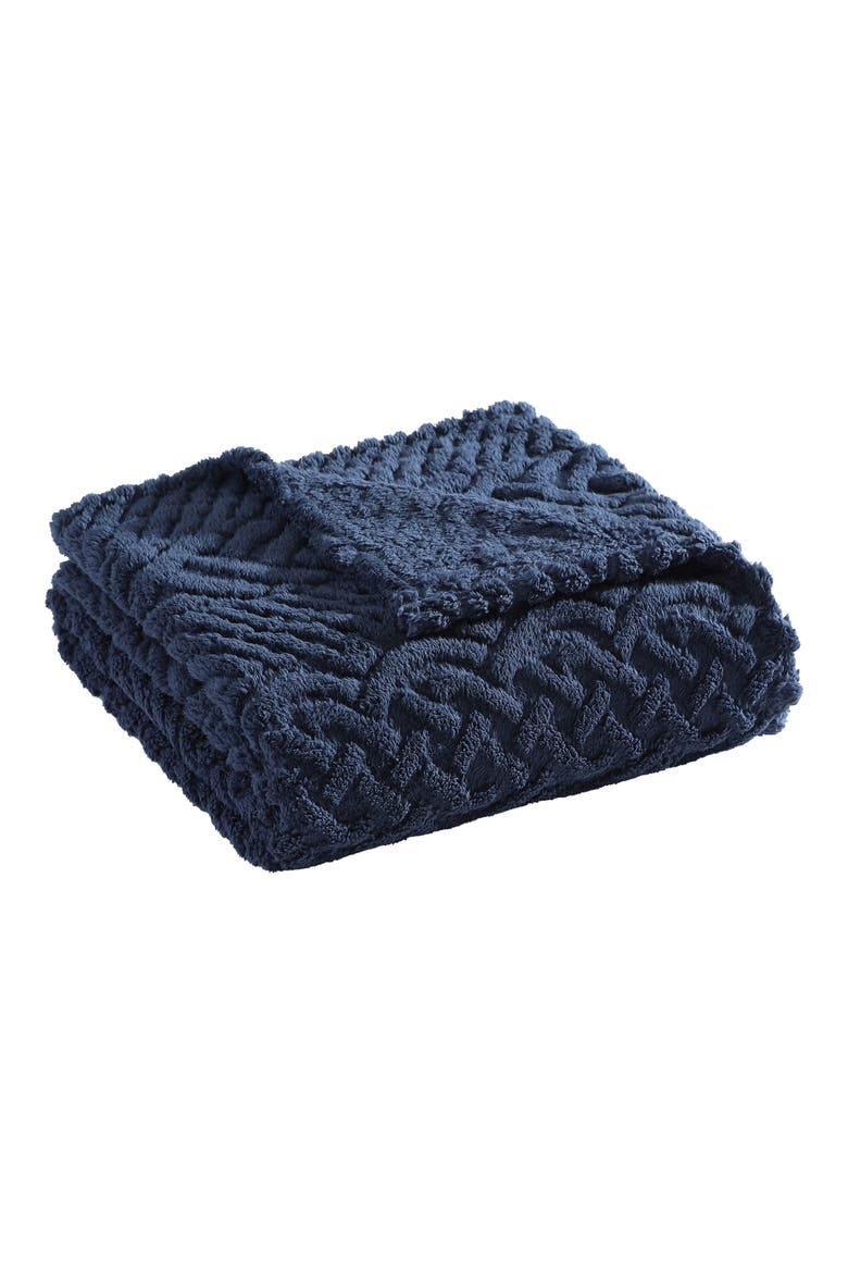 Declan Faux Shearling Throw Blanket, Main, color, NAVY