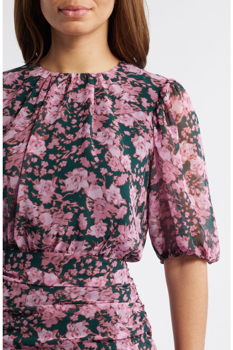 Floral Asymmetric Ruffle Chiffon Dress, Alternate, color, GREEN- PINK WIND FLORAL