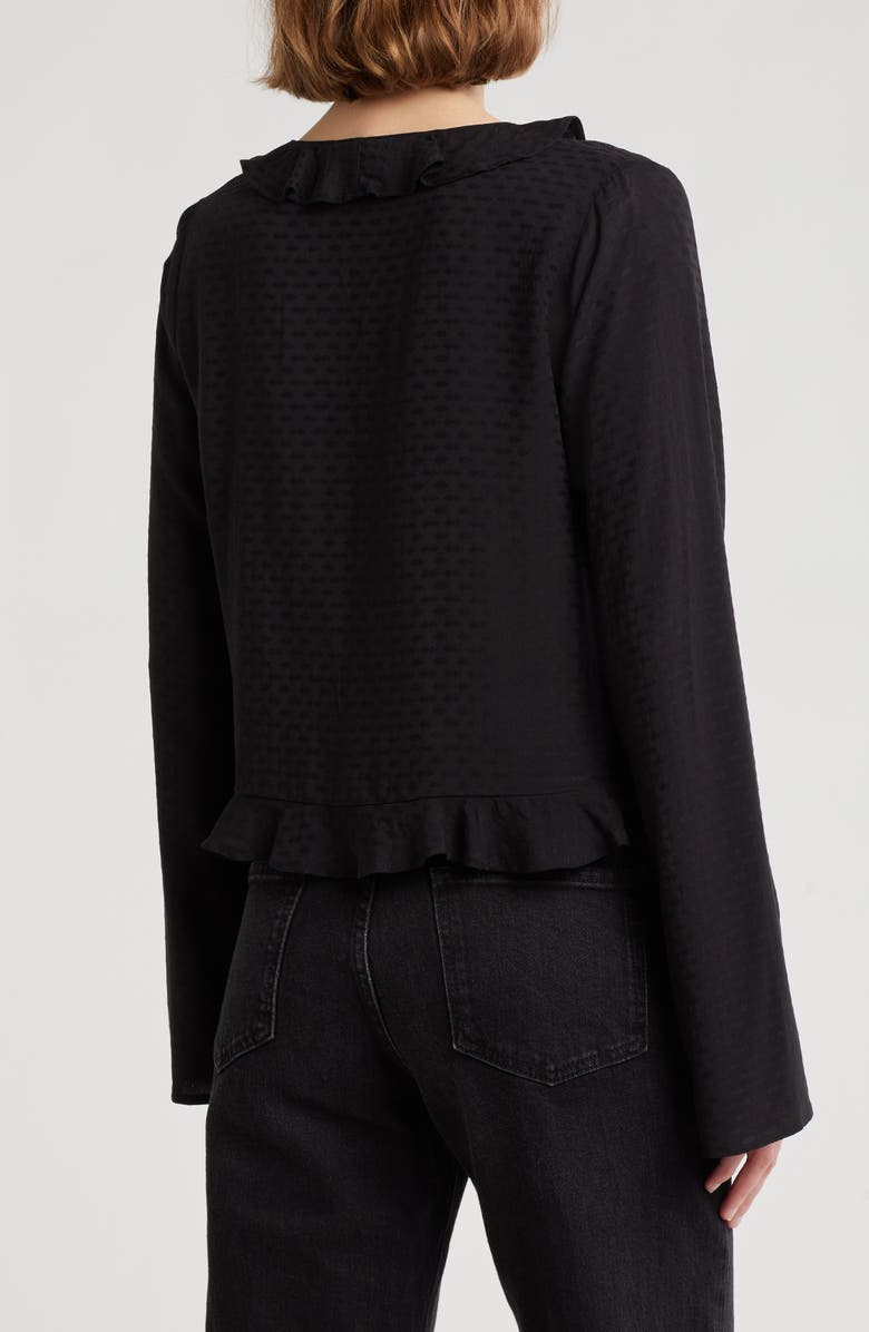 Melrose and Market Ruffle Front Tie Long Sleeve Top, Alternate, color, Black
