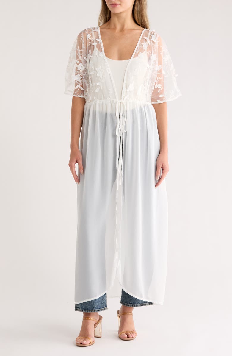 Forgotten Grace Embroidered Tie Front Duster, Main, color, White