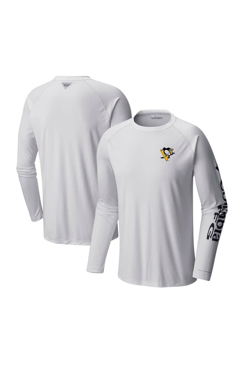 Columbia Men's Columbia White Pittsburgh Penguins Terminal Tackle Omni-Shade Raglan Long Sleeve T-Shirt, Main, color,
