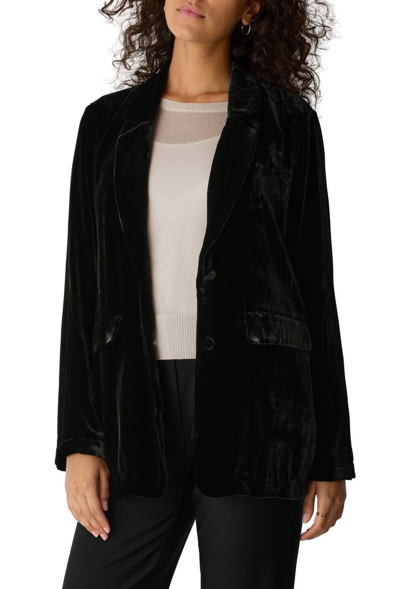 Velvet Long Blazer, Main, color, BLACK