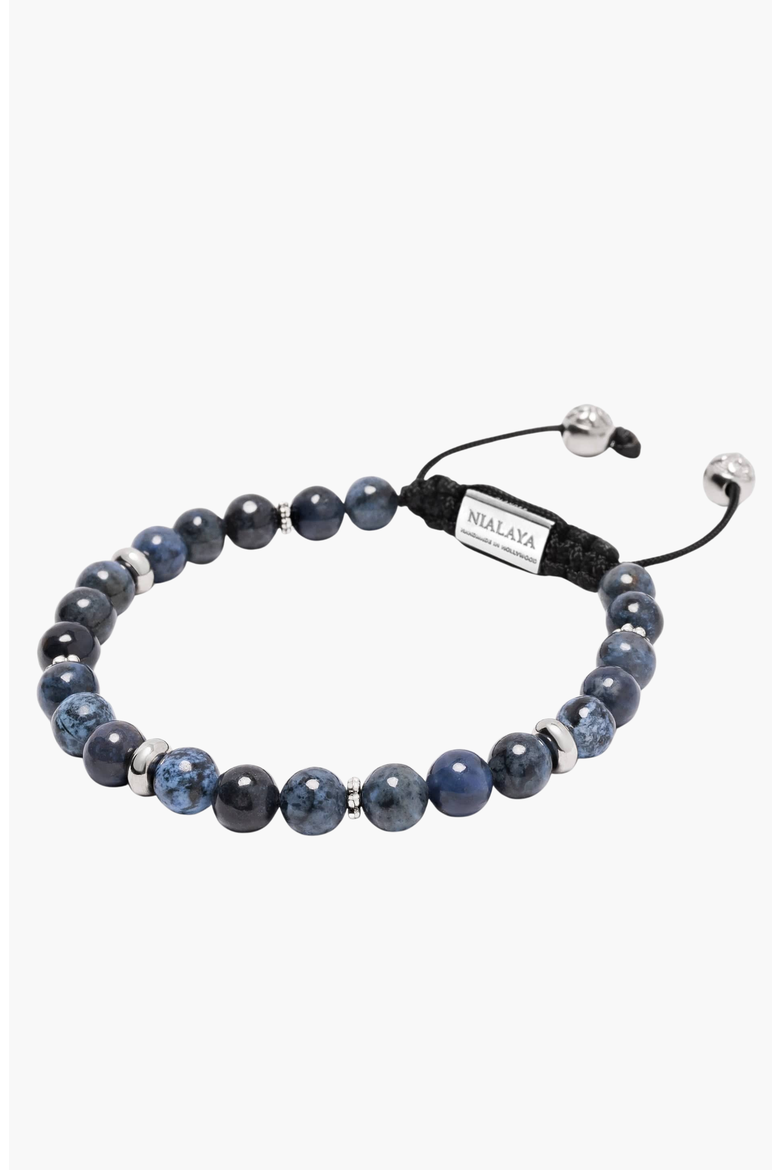 Blue Dumortierite Beaded Bracelet, Alternate, color, Blue Dumortierite / Silver