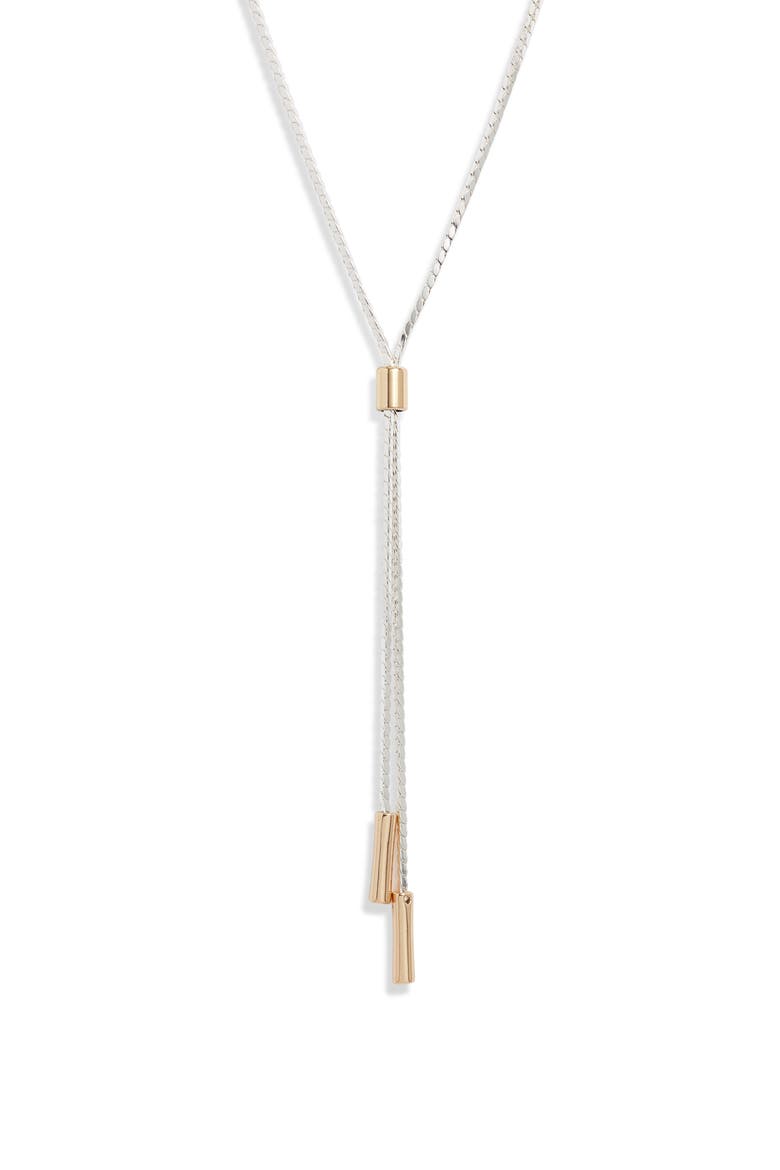 Bar Accent Bolo Y-Necklace, Main, color, SILVER- GOLD