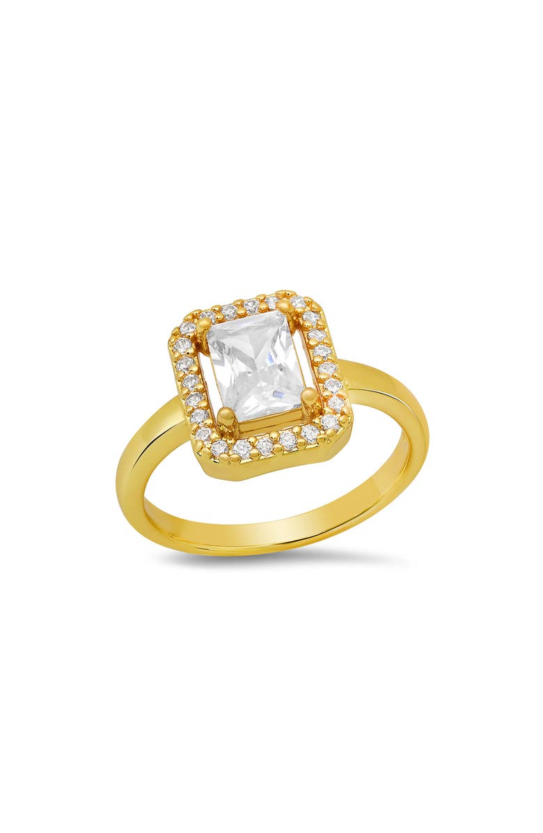 HMY JEWELRY Cushioned Cut Simulated Diamond Pavé Ring, Alternate, color, Gold