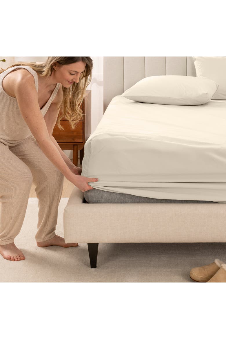 100% Organic Cotton Percale Cooling Fitted Sheet, Alternate, color, Sand