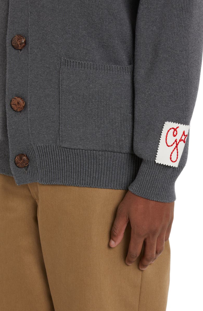Golden Goose Logo Cotton Blend Cardigan, Alternate, color, Dark Grey Melange