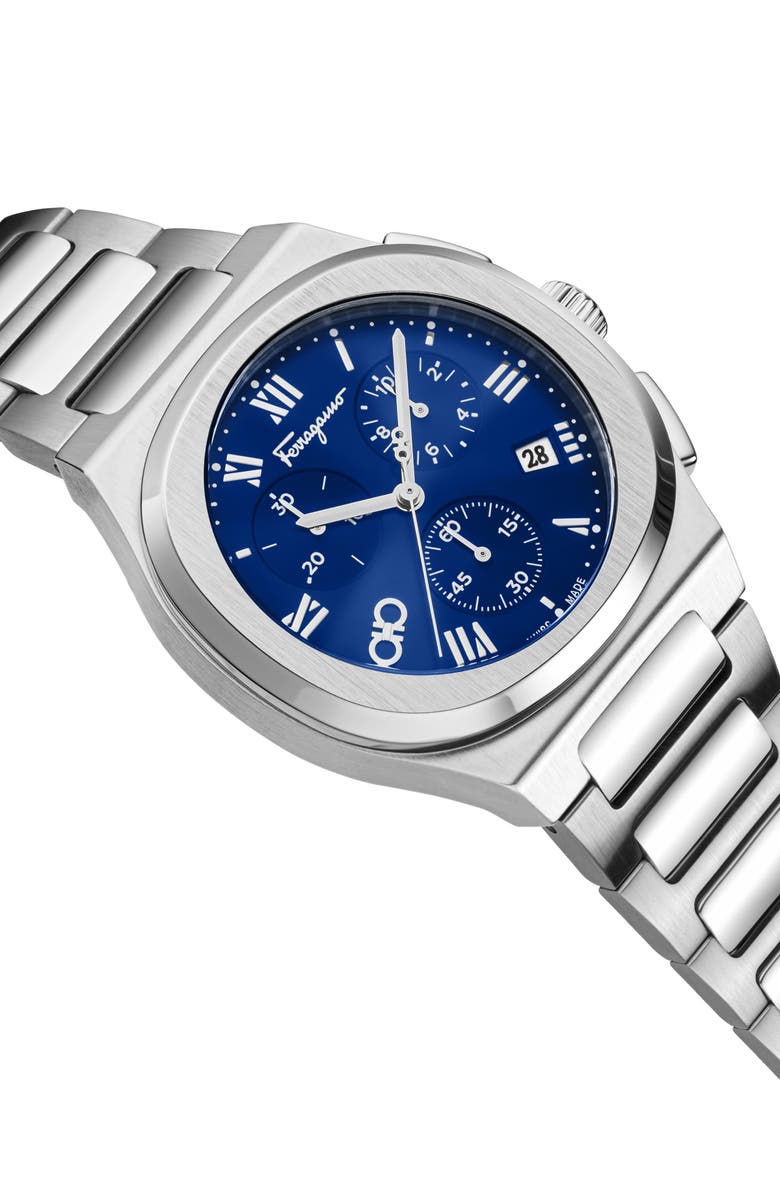 FERRAGAMO Elliptical Chronograph Bracelet Watch, 38mm, Alternate, color, Stainless Steel