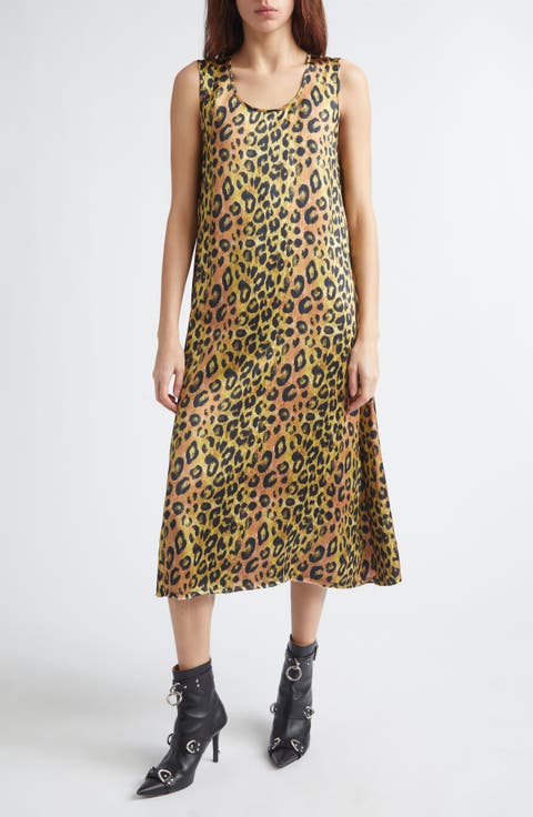 Sleeveless Leopard Print Midi Dress