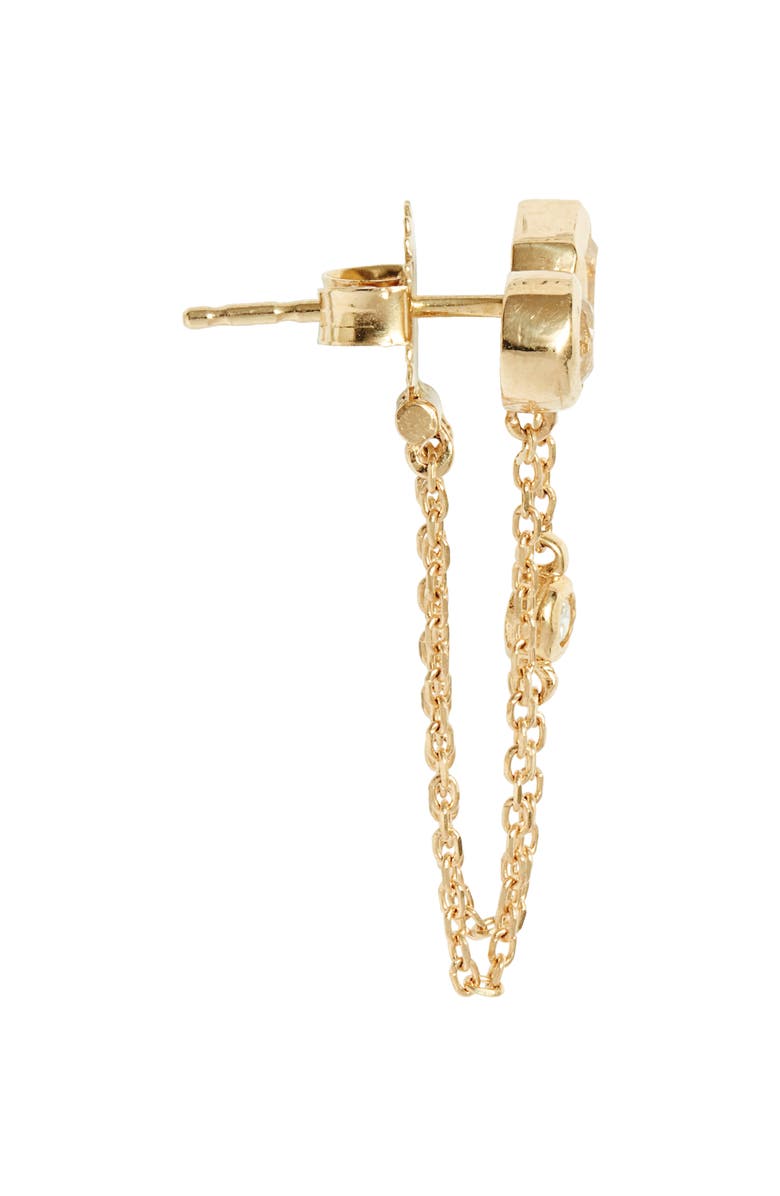 Anzie Cléo White Topaz & Diamond Double Chain Stud Earrings, Alternate, color, Yellow Gold