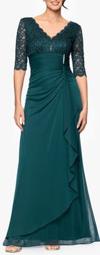 Betsy 
Adam Sequin 
Lace Bodice A-Line Dress