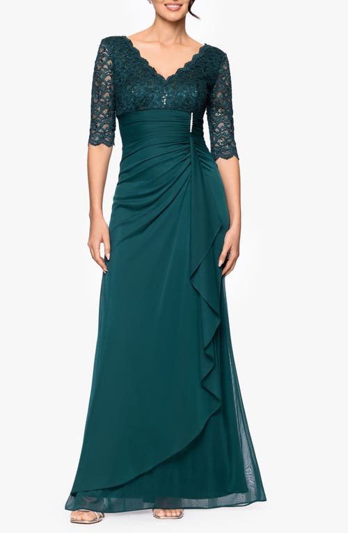 Betsy & Adam Sequin & Lace Bodice A-line Dress In Green