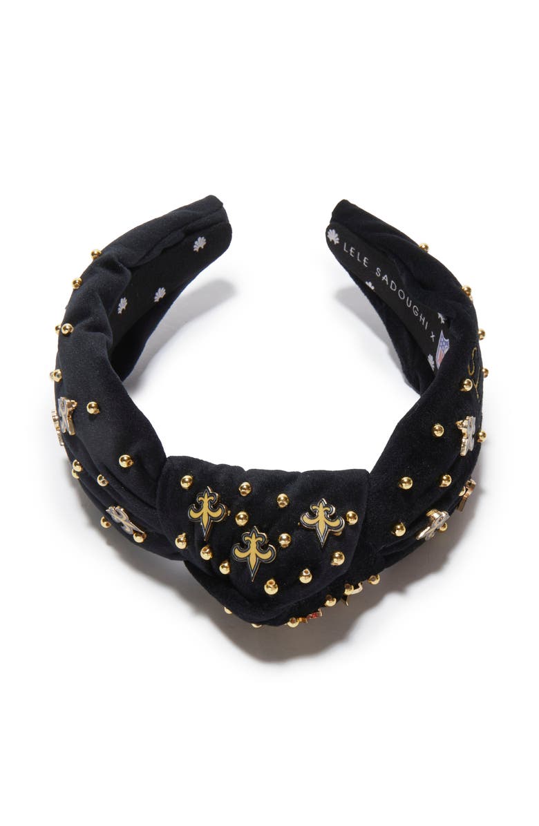 Lele Sadoughi New Orleans Saints Embellished Knotted Headband, Alternate, color, Jet 001