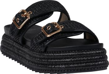 Lorena Raffia Platform Slide Sandal