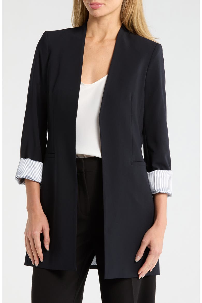 Open Front Rolled Sleeve Blazer, Main, color, NAVY