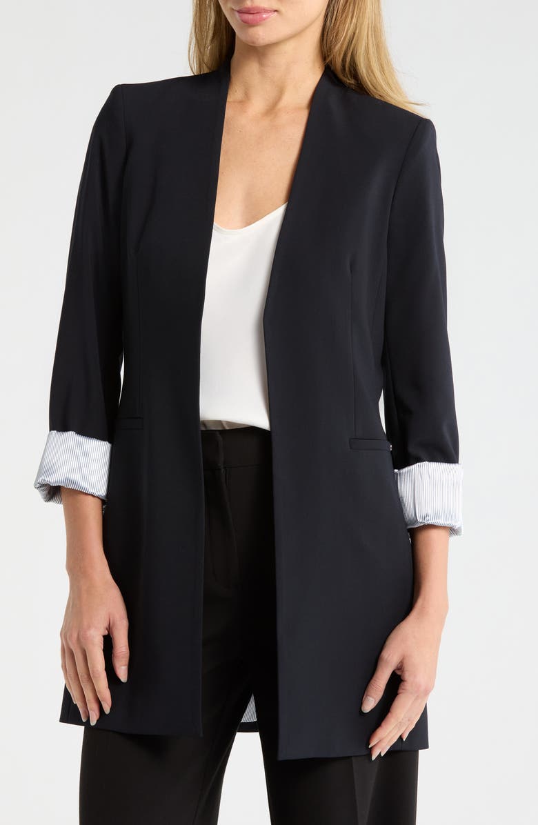 Calvin Klein Open Front Rolled Sleeve Blazer, Main, color, Navy