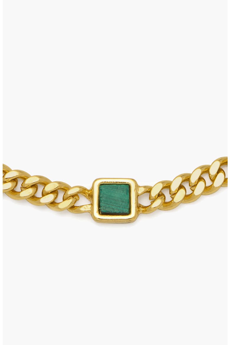 Pea Malachite Stone Curb Chain Bracelet in Gold, Alternate, color, Gold