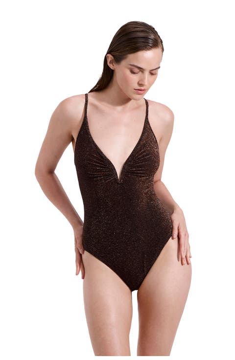 Luna Textured Shimmer Deep Plunge V-Wire One Piece