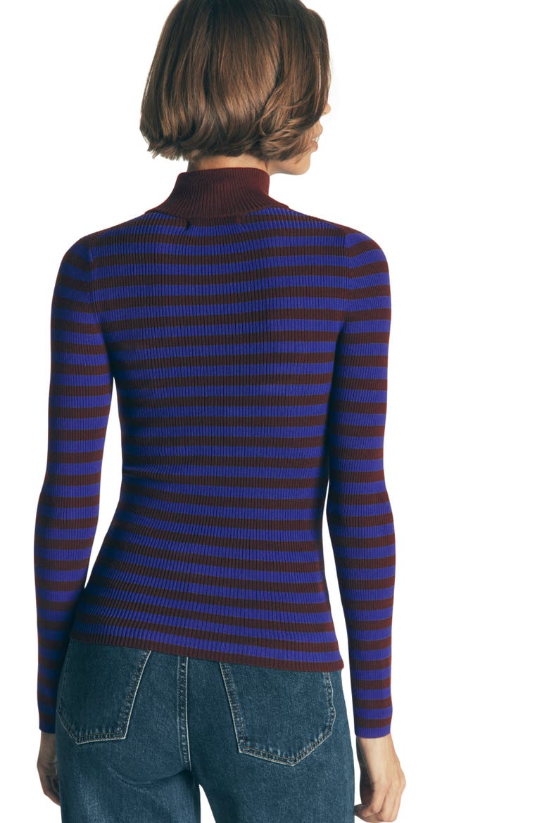 Zelda Ribbed Half Zip Sweater, Alternate, color, BRIGHT BLUE, CHESTNUT STRIPE