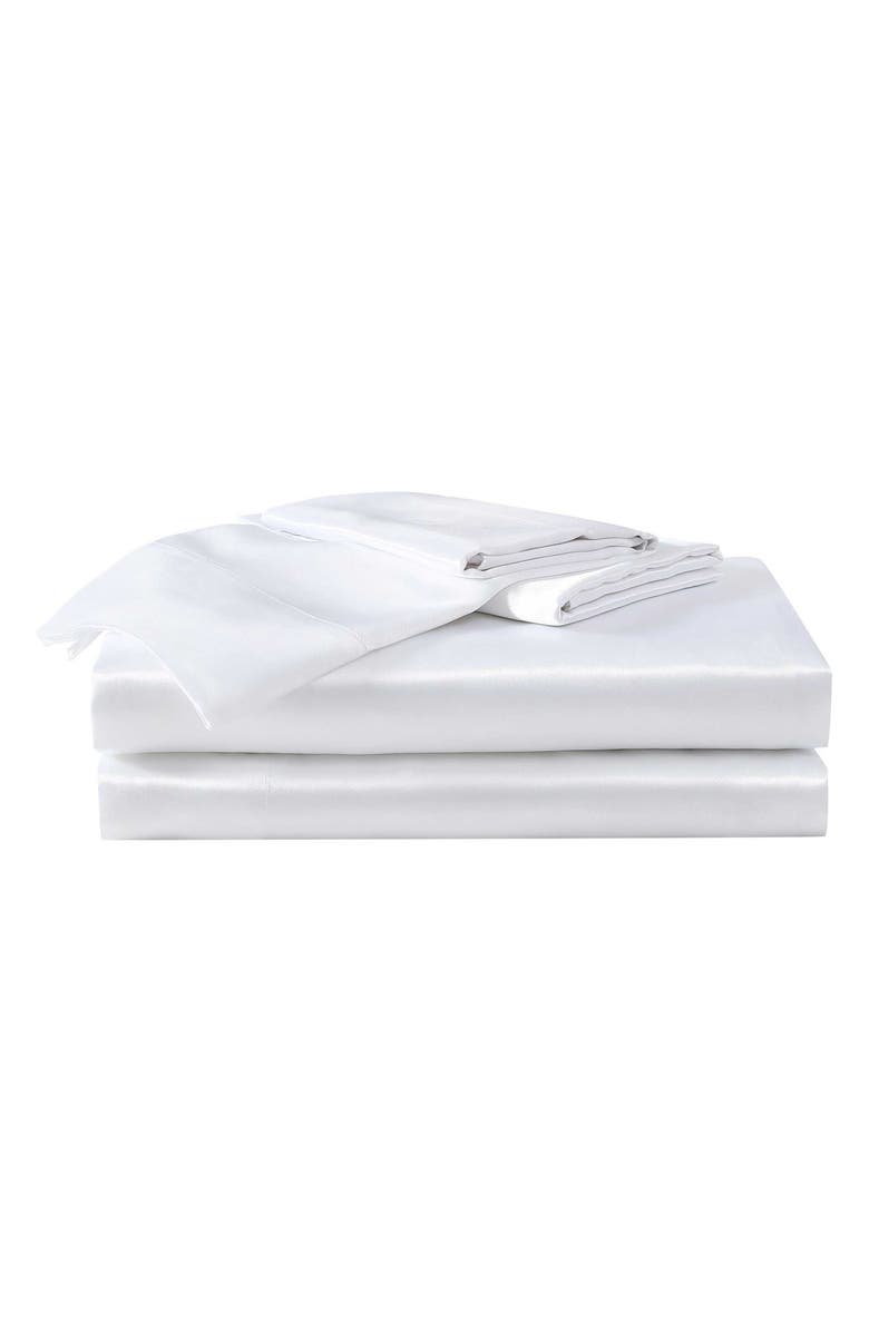 Betsey Johnson Solid Satin Sheet Set, Main, color, White