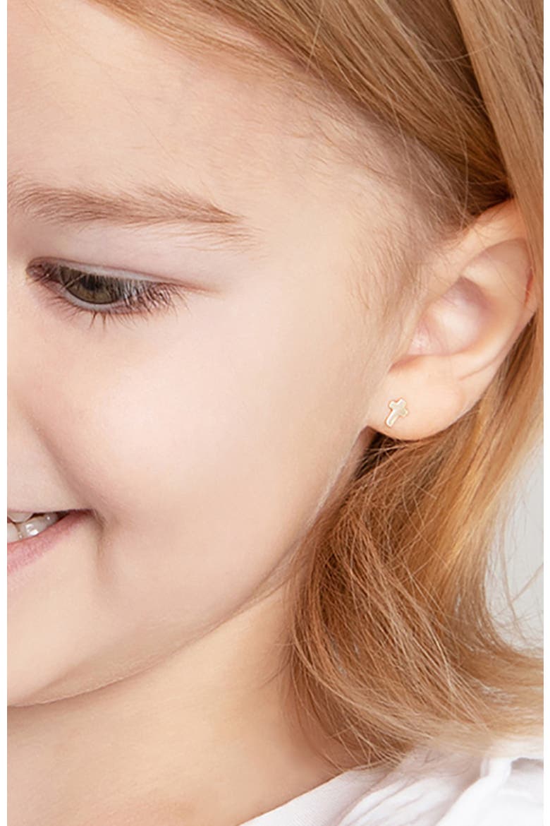 14k Tiny Cross Earrings, Alternate, color, Gold
