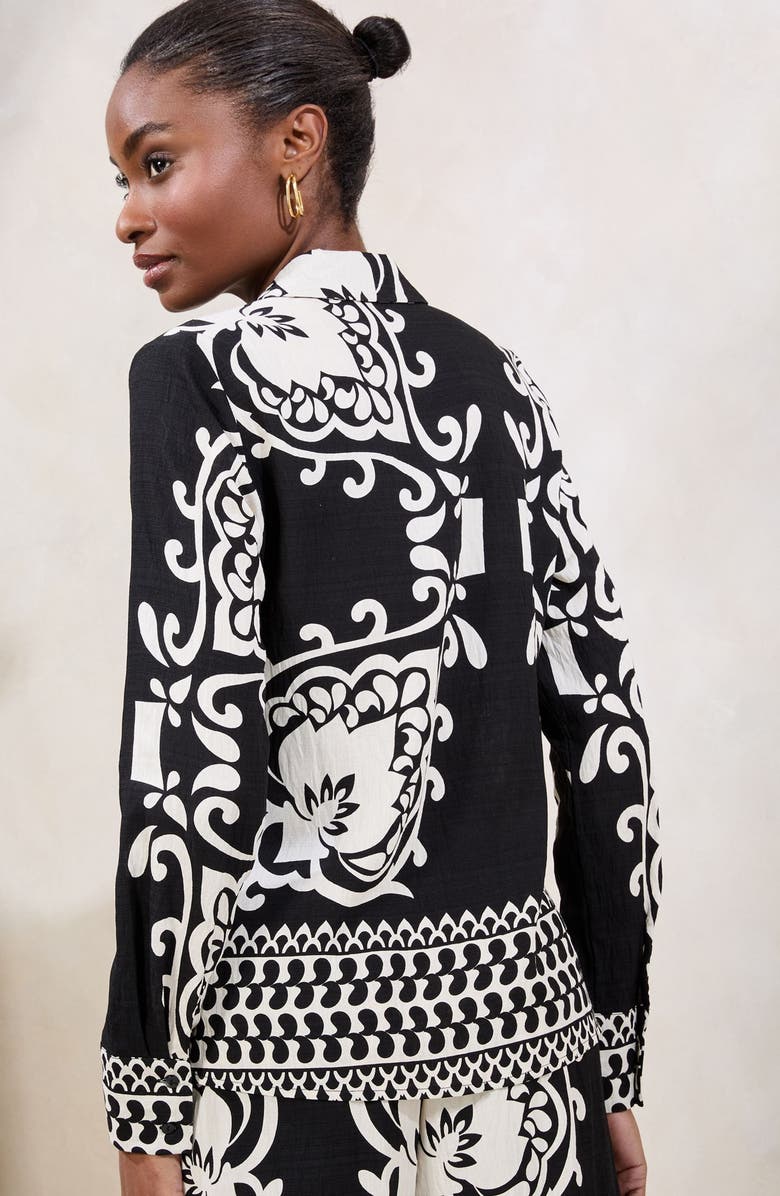 Lipsy Mono Placement Print Button-Up Shirt, Alternate, color, Black