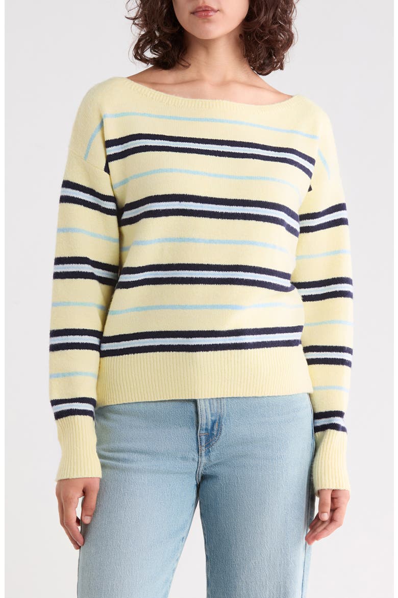 Striped Boat Neck Pullover Sweater, Main, color, PALE YELLOW COMBO