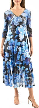 Komarov Lace Sleeve Charmeuse & Chiffon Cocktail Dress