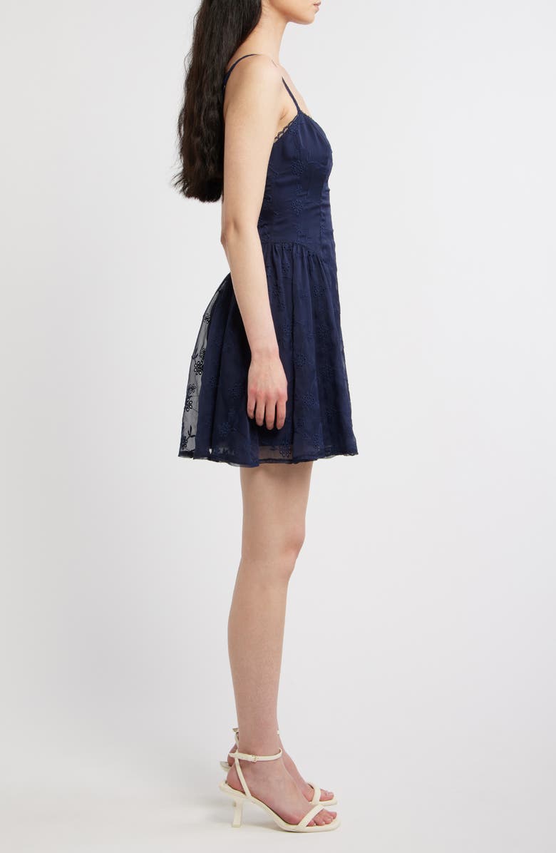 All in Favor Eyelet Lace Fit & Flare Party Dress, Alternate, color, Navy