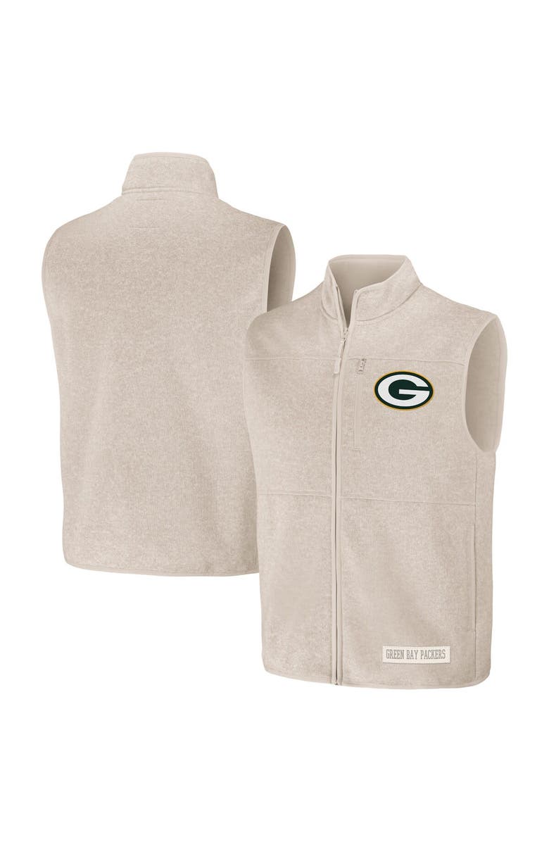 NFL X DARIUS RUCKER Men's NFL x Darius Rucker Collection by Fanatics Oatmeal Green Bay Packers Full-Zip Sweater Vest, Main, color,