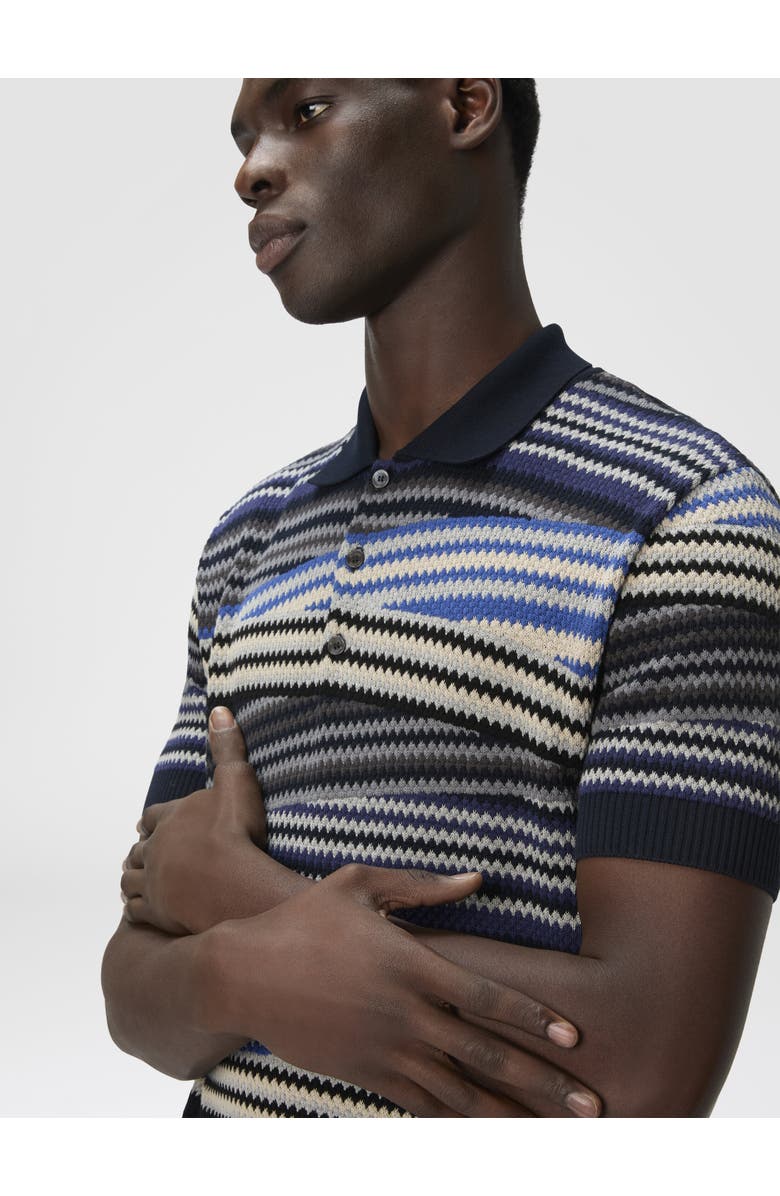 Missoni Short Sleeve Polo With Buttons And Striped Zigzag Pattern, Alternate, color, Blue
