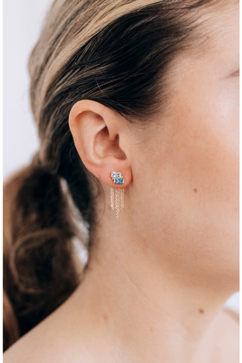 Deux Carré Topaz Fringe Drop Earrings, Alternate, color, BLUE TOPAZ