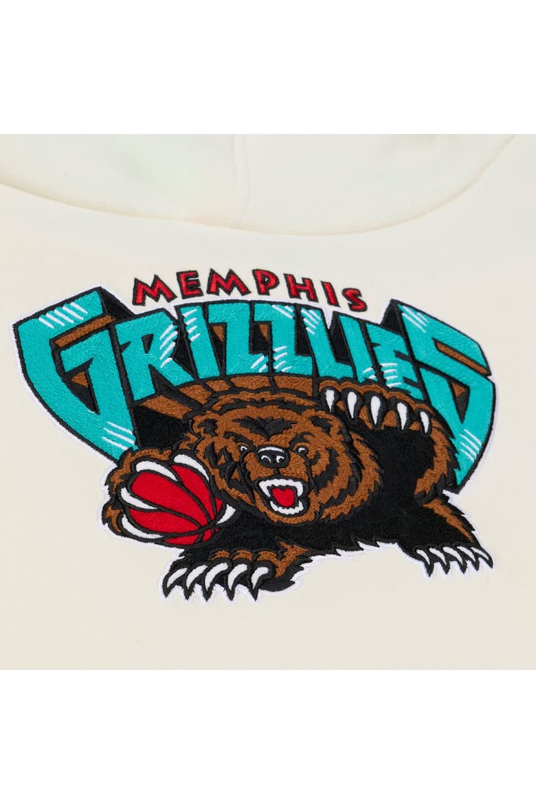 Men's Mitchell & Ness Cream Memphis Grizzlies Hardwood Classics Chainstitch Premium Fleece Hoodie, Alternate, color, Cream