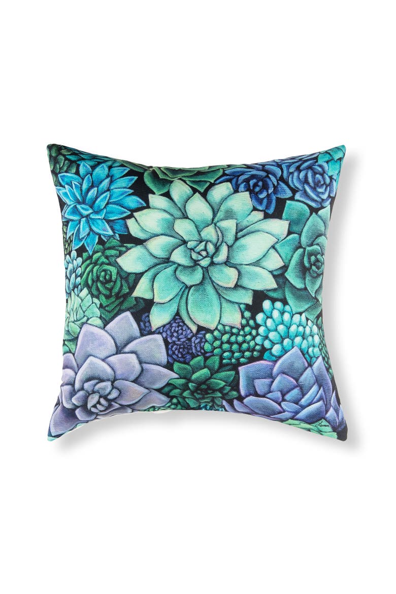 Succulent Indoor/Outdoor Accent Throw Pillow, 18" x 18", Main, color, Blue