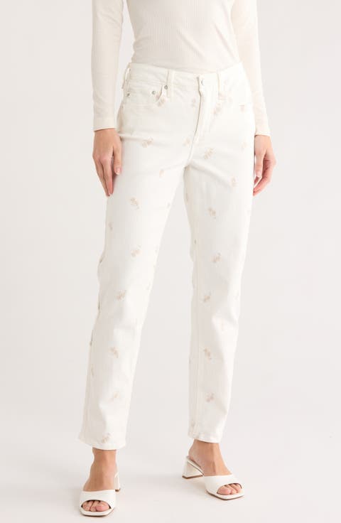 '90s Straight Leg Jeans (Cream Embroidery)