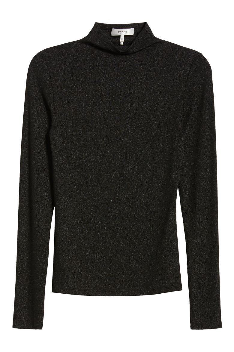 Metallic Funnel Neck Top, Alternate, color, BLACK
