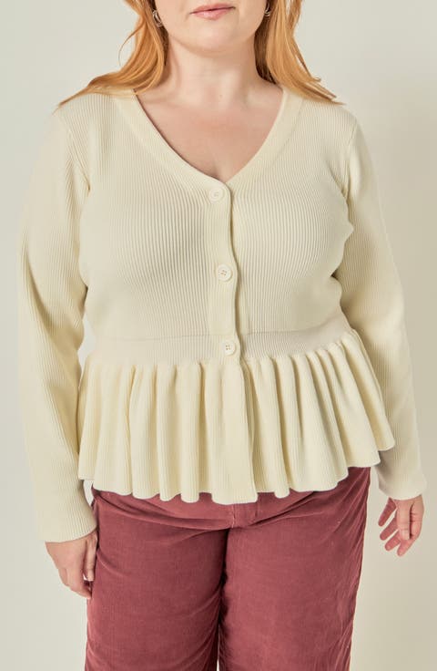 Peplum Ribbed Knit Cardigan