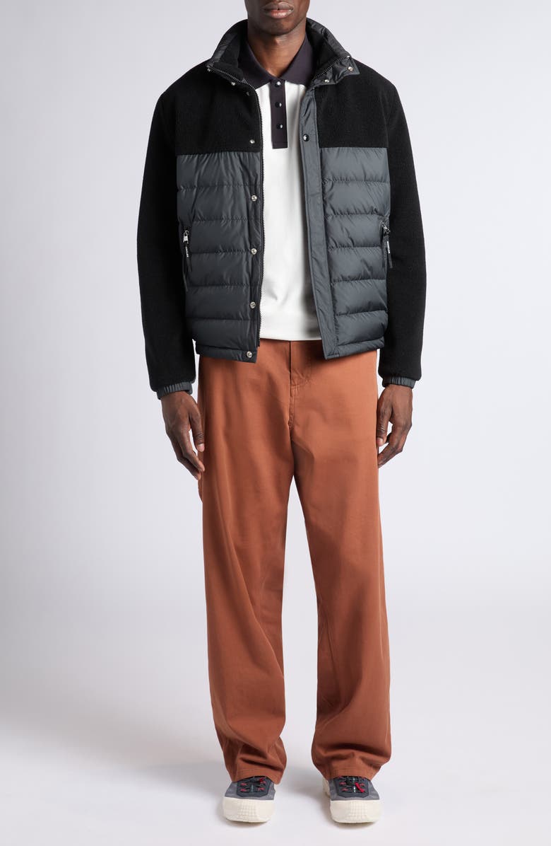 Moncler Mistral Mixed Media Down Puffer Jacket, Alternate, color, Black