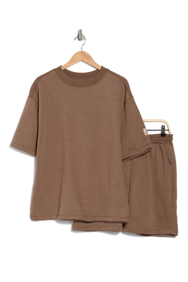 Short Sleeve Sweatshirt & Shorts Set, Alternate, color, BROWN