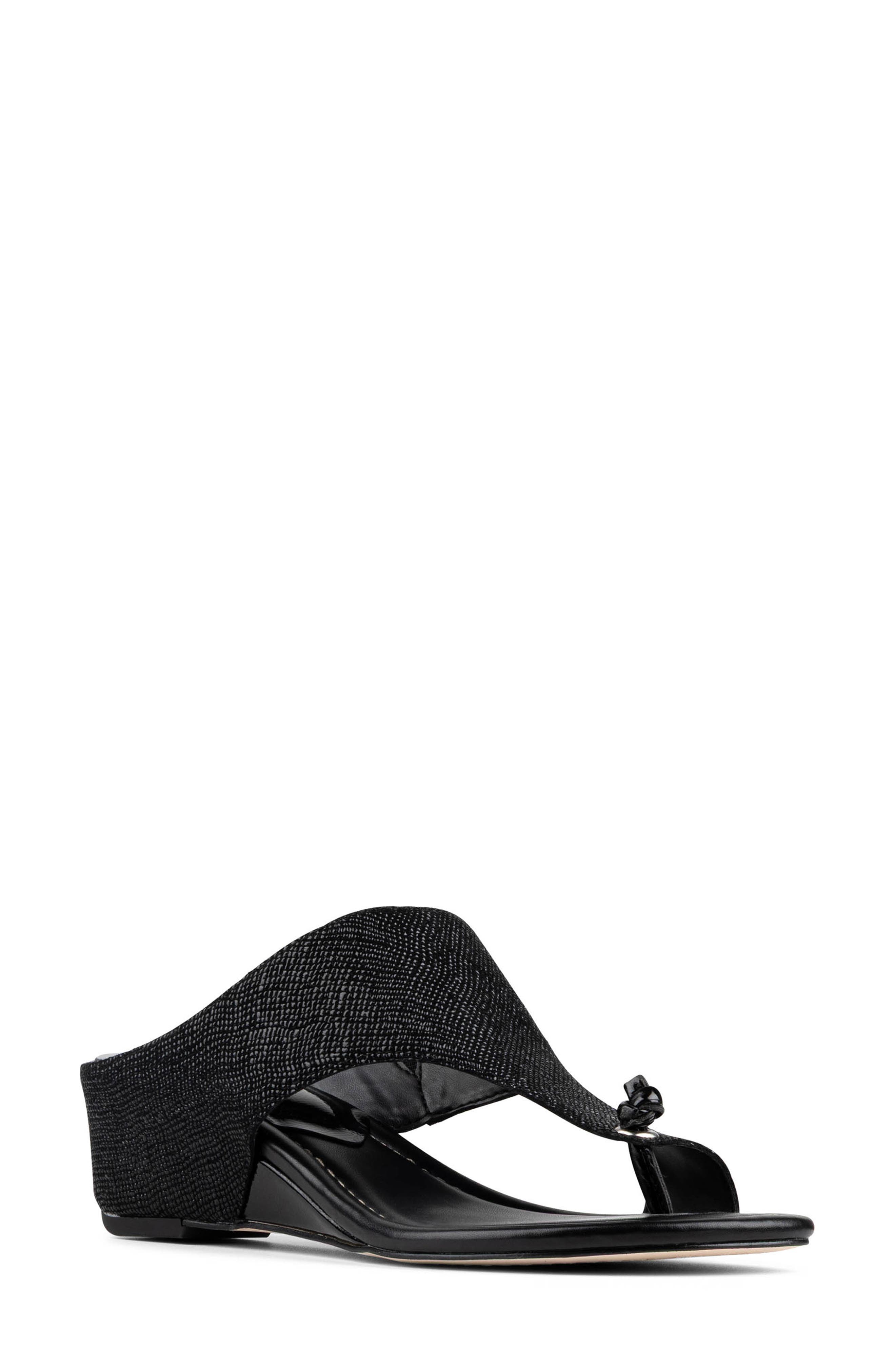 Donald Pliner Toe Loop Wedge Sandal, Main, color, Black