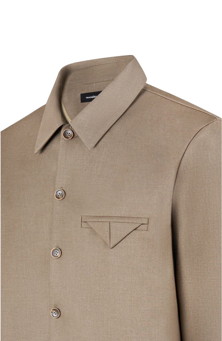 Manière De Voir Leo Hatched Tailored Long Sleeve Overshirt, Alternate, color, Khaki